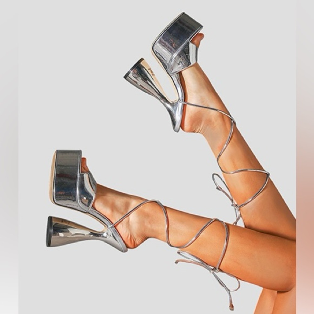 ISNOM Silver Platform Heels Sandals for Women, Sexy Stripper Heel  (from Amazon)